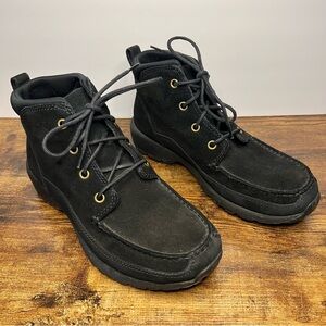 Lands' End Black Suede Boots Lace Up Chunky Tread Sole Hiking Casual‎ Women's 9